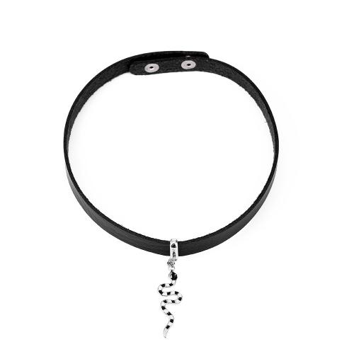 Mode Collier Choker, alliage de zinc, avec cordon en cuir, serpent, bijoux de mode & pour femme, protéger l'environnement, sans nickel, plomb et cadmium, 16x46mm, Vendu par Environ 39.5 cm brin