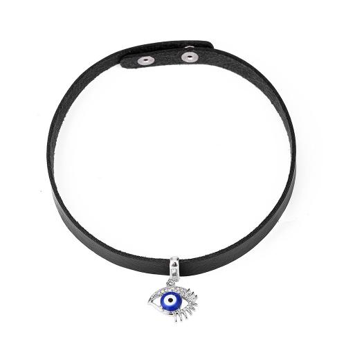 Collier Evil Eye bijoux, alliage de zinc, avec cordon en cuir, bijoux de mode & pour femme, 22x37mm, Vendu par Environ 39.5 cm brin