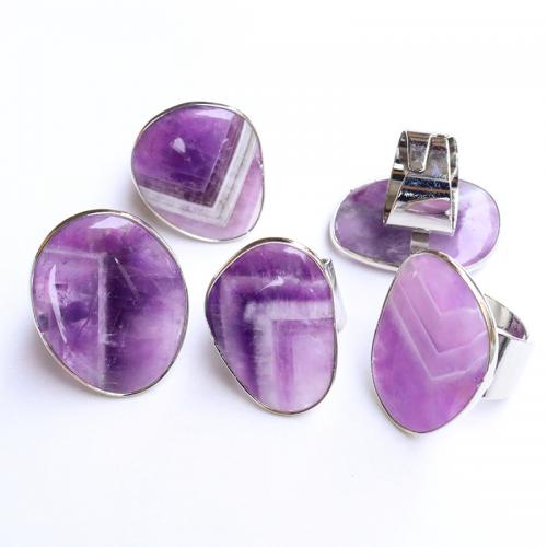 Natuurlijke Quartz vinger Ring, Amethist, met Messing, silver plated, Verstelbare & mode sieraden & uniseks, purper, 26x34mm, Verkocht door PC