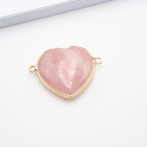 Χαλαζία υποδοχή, Rose Quartz, με Ορείχαλκος, Καρδιά, χρώμα επίχρυσο, DIY & 1/1 βρόχο, ροζ, 31x30x10mm, Sold Με PC