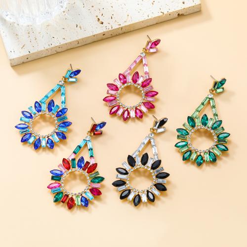 Zinc Alloy Stud Earring Flower fashion jewelry & for woman & with rhinestone nickel lead & cadmium free Sold By Pair