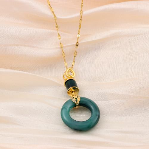 Collier en laiton, avec Dyed Jade & Acier inoxydable 304, bijoux de mode & pour femme, doré, protéger l'environnement, sans nickel, plomb et cadmium, Longueur Environ 45 cm, Vendu par PC