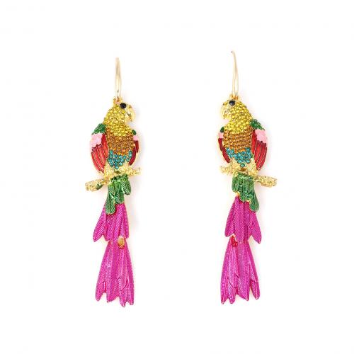 Zinc Alloy Drop Earring, Parrot, guldfarve belagt, for kvinde & emalje & med rhinestone, 17x93mm, Solgt af par