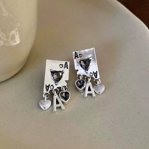 Zinc Alloy Drop Earring, Poker, platin farve forgyldt, punk stil & for kvinde & emalje, 13x28mm, Solgt af par