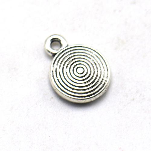 Alliage de zinc plate ronde pendentifs, Plat rond, Plaqué de couleur d'argent, Vintage & DIY, protéger l'environnement, sans nickel, plomb et cadmium, 12x9x2.30mm, Environ 100PC/sac, Vendu par sac