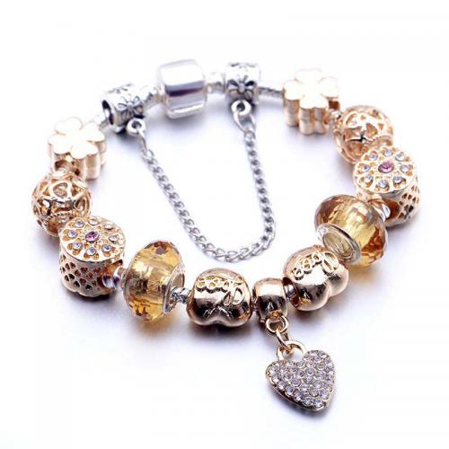 European Bracelet Zinc Alloy with Crystal Heart plated fashion jewelry & for woman & with rhinestone golden nickel lead & cadmium free Sold By PC