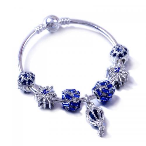 European armband, Zinc Alloy, Hot Balloon, silver plated, mode sieraden & verschillende lengte voor keuze & voor vrouw & glazuur & met strass, blauw, nikkel, lood en cadmium vrij, Verkocht door PC