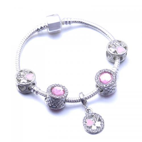 European armband, Zinc Alloy, met Kristal, Rond plat, silver plated, mode sieraden & verschillende lengte voor keuze & voor vrouw & glazuur & met strass, meer kleuren voor de keuze, nikkel, lood en cadmium vrij, Verkocht door PC