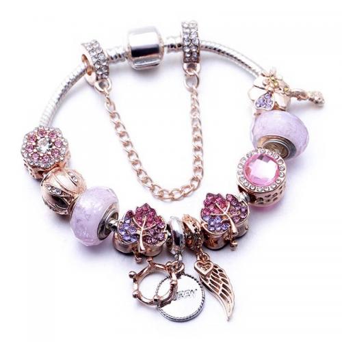 Pulseras Estilo Europeo, aleación de zinc, con Cristal, Ala, chapado, Joyería & longitud diferente para la opción & para mujer & con diamantes de imitación, color mixto, libre de níquel, plomo & cadmio, Vendido por UD