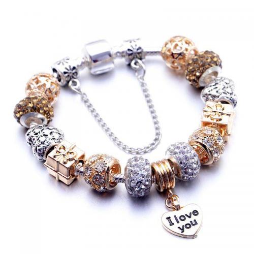 European armband, Zinc Alloy, Hart, plated, mode sieraden & verschillende lengte voor keuze & voor vrouw & glazuur & met strass, gemengde kleuren, nikkel, lood en cadmium vrij, Verkocht door PC