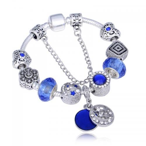 European armband, Zinc Alloy, met Kristal, Rond plat, silver plated, mode sieraden & verschillende lengte voor keuze & voor vrouw & glazuur & met strass, blauw, nikkel, lood en cadmium vrij, Verkocht door PC