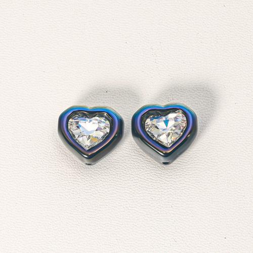 ABS plast perler, Heart, du kan DIY & Micro Pave cubic zirconia, 14.50x16mm, Ca. 50pc'er/Bag, Solgt af Bag