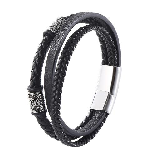 PU leder koord armbanden, met 304 roestvrij staal, mode sieraden & verschillende lengte voor keuze & voor de mens, meer kleuren voor de keuze, Verkocht door PC