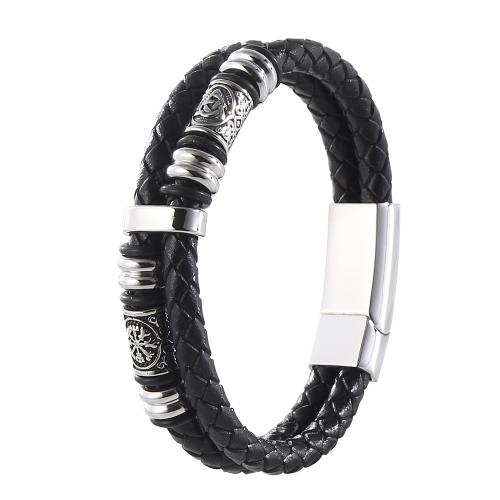 PU cavo bracciali, with 304 acciaio inox, gioielli di moda & lunghezza differente per scelta & per l'uomo, nero, Venduto da PC