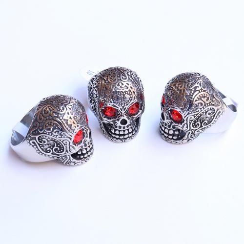 Rostfritt stål Rhinestone Fingerringar, 304 rostfritt stål, Skull, mode smycken & olika storlek för val & för människan & med strass, ursprungliga färgen, 23x31mm, Säljs av PC