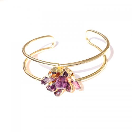 Pulseras de latón, metal, con amatista, chapado en color dorado, Joyería & para mujer, Púrpura, libre de níquel, plomo & cadmio, Diameter 65mm, Vendido por UD