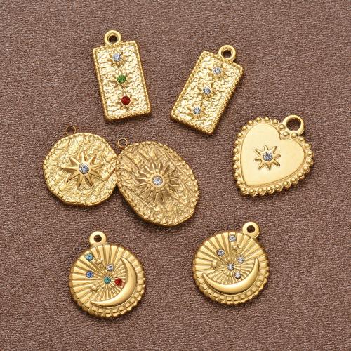 Stainless Steel Pendants 304 Stainless Steel gold color plated DIY & with rhinestone Sold By Bag