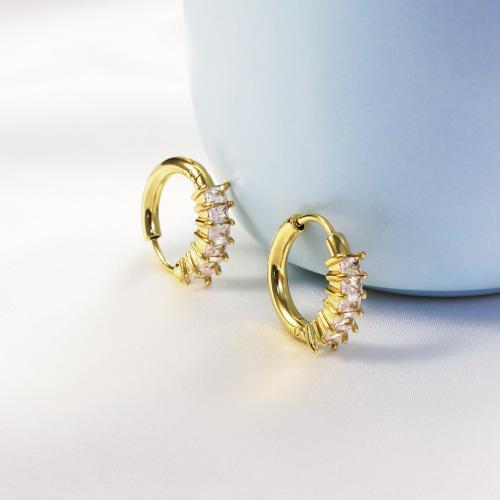 Acier inoxydable Levier Retour Earring, Acier inoxydable 304, Placage, pavé de micro zircon & pour femme, doré, The line diameter is 2.5 mm and the outer diameter is 16 mm, Vendu par paire