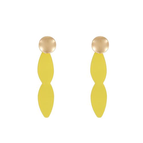 Boucles d'oreilles fer, peinture, bijoux de mode & pour femme, Jaune, protéger l'environnement, sans nickel, plomb et cadmium, 73x15mm, Vendu par paire