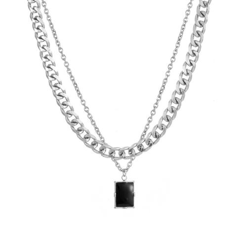 Collier de bijoux en acier inoxydable, Acier inoxydable 304, avec 5cm chaînes de rallonge, Double couche & pour homme & émail, Longueur Environ 52 cm, Environ 57 cm, Vendu par fixé