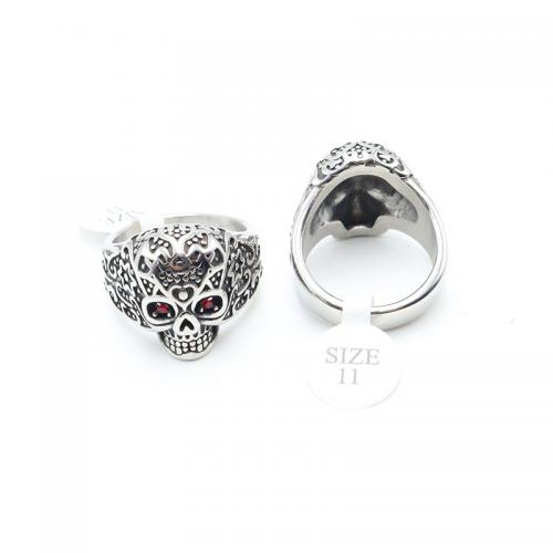 Rostfritt stål Rhinestone Fingerringar, 304 rostfritt stål, Skull, polerad, mode smycken & Unisex & olika storlek för val & med strass, ursprungliga färgen, 16x20mm, Säljs av PC