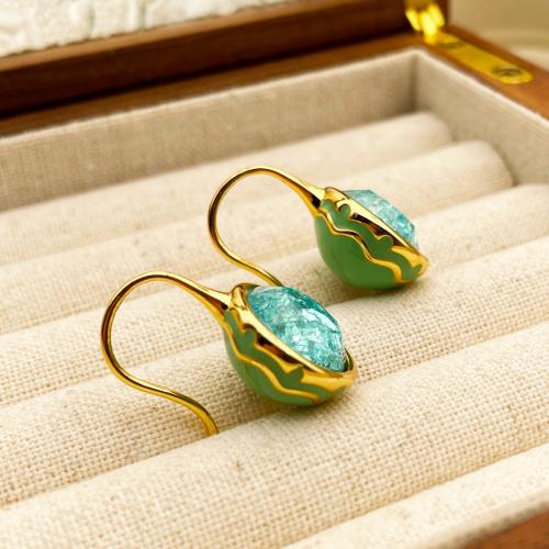 Pendientes de Gota en Latón, metal, con Vidrio, chapado, para mujer & esmalte, dorado, 28x11mm, Vendido por Par