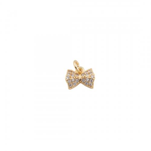 Cubic Zirconia Micro Pave bronze Pingente, cobre, Laço, banhado, DIY & micro pavimento em zircônia cúbica, dourado, 6.50x8x2mm, Buraco:Aprox 2mm, vendido por PC