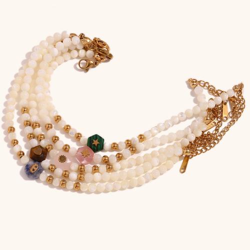 Pulsera de Acero Inoxidable, acero inoxidable 316L, con Shell Pearl & Piedras preciosas, con 5cm extender cadena, 18K chapado en oro, Joyería & para mujer, dorado, Vendido para aproximado 17 cm Sarta