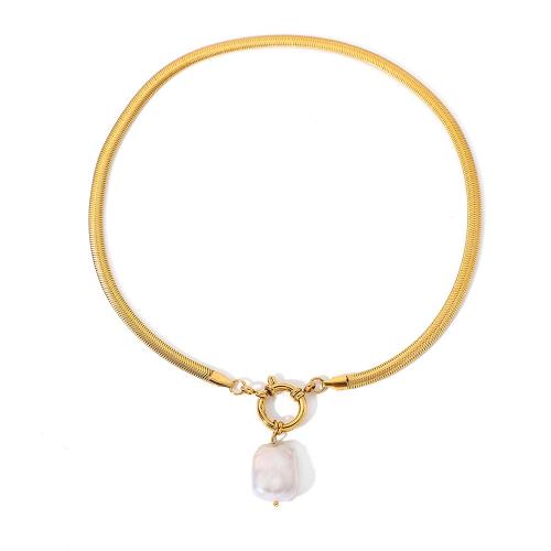 Collana in acciaio inossidabile, 304 acciaio inox, with perla in plastica, Placcato oro 18K, gioielli di moda & per la donna, dorato, 20.60mm, Venduto per Appross. 43.5 cm filo