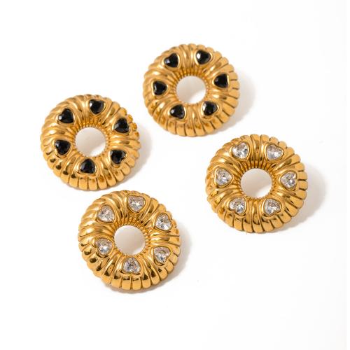 Rostfritt stål Stud Örhängen, 304 rostfritt stål, 18K guldpläterad, mode smycken & micro bana cubic zirconia & för kvinna, gyllene, 34.40mm, Säljs av Par