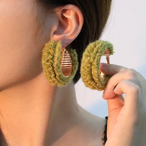 Fluffy Pom Pom Earrings Zinc Alloy with Polyester Round plated fashion jewelry nickel lead & cadmium free Sold By Pair