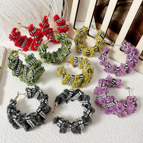 Fluffy Pom Pom Earrings Caddice with Zinc Alloy fashion jewelry & with rhinestone nickel lead & cadmium free Sold By PC