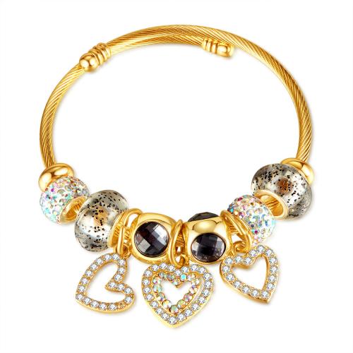 Bracelet European , Acier inoxydable 304, avec alliage de zinc, Placage, bijoux de mode & pavé de micro zircon & pour femme, Or, protéger l'environnement, sans nickel, plomb et cadmium, Longueur Environ 205 mm, Vendu par PC