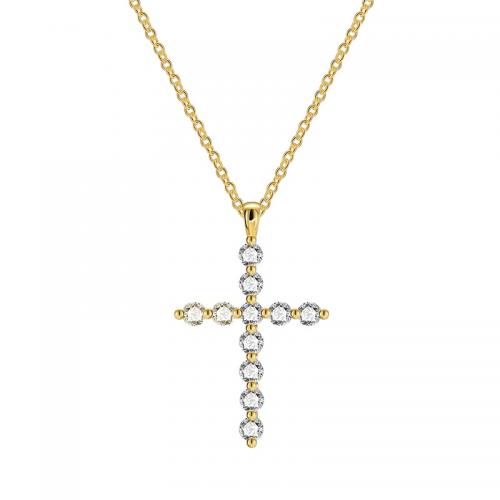 Collier en laiton cubique Zircon Micro Pave, croix, Placage, pavé de micro zircon & pour femme, doré, Longueur Environ 45-50 cm, Vendu par PC