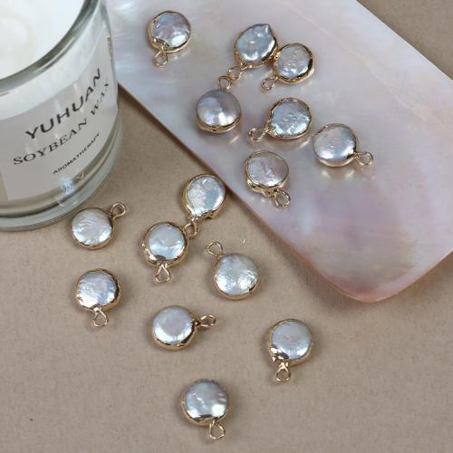 Freshwater Pearl Pendants with Brass Flat Round gold color plated DIY white Length about 9-11mm Sold By PC