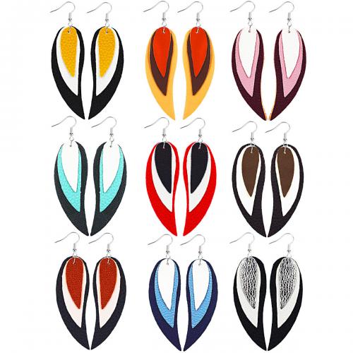 Pendientes de Aleación de Zinc, Cuero sintético, con aleación de zinc, chapado en color de plata, Joyería & para mujer, más colores para la opción, 30x100mm, Vendido por Par