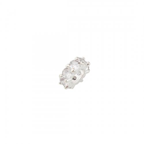 Perline in ottone Zircone forno pavimenta Cilindrata, placcato color platino, DIY & Micro spianare cubic zirconia, assenza di nichel,piombo&cadmio, 2.50x8x8mm, Foro:Appross. 4mm, Venduto da PC