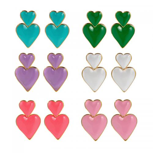 Stainless Steel Drop Earring 304 Stainless Steel Heart fashion jewelry & for woman & enamel Sold By Pair