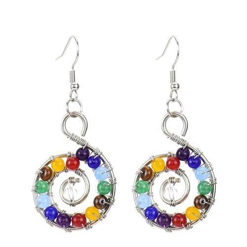 Pendientes de Gemas, Piedra natural, con metal & aleación de zinc, Hélice, chapado en color de plata, Joyería & diferentes materiales para la opción & para mujer, más colores para la opción, 25x58mm, Vendido por Par