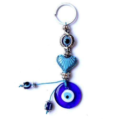 Key Chain, Zinc Alloy, med Lampwork & Resin, sølvfarvet forgyldt, Unisex & onde øje mønster, blå, nikkel, bly & cadmium fri, 150mm, Solgt af PC