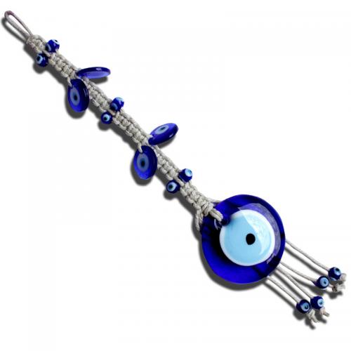 Hængende ornamenter, Hamp, med Lampwork, Evil Eye, håndlavet, til hjemmet og kontoret, 340mm, Solgt af PC