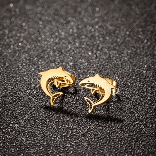 ステンレス鋼イヤリング, 304ステンレススチール, サメ, メッキ, 女性用, 無色, 10x11mm, 12ペア/バッグ, 売り手 バッグ