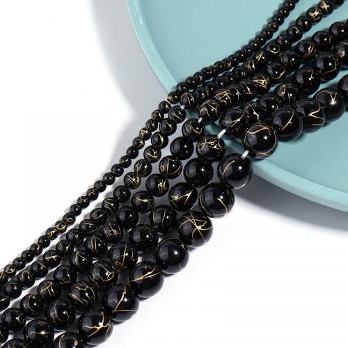 Black Stone Beads, Runde, du kan DIY & forskellig størrelse for valg, sort, Solgt af Strand