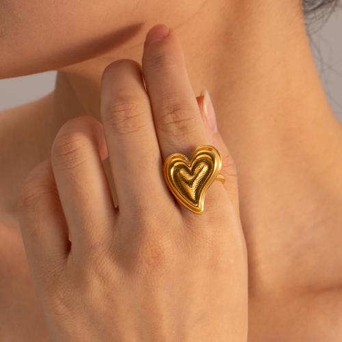 Vinger Ring in edelstaal, 304 roestvrij staal, Hart, plated, mode sieraden, gouden, Ring inner diameter:1.71cm, Verkocht door PC