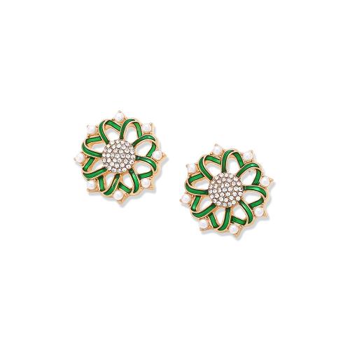 Pendientes de Perno de Aleación de Zinc, con Perlas plásticas, Flor, Joyería & para mujer & esmalte & con diamantes de imitación, más colores para la opción, libre de níquel, plomo & cadmio, 28x28mm, Vendido por Par