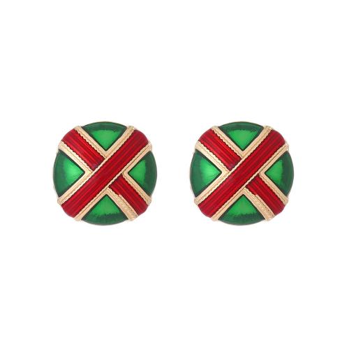 Pendientes de Perno de Aleación de Zinc, Esférico, Joyería & para mujer & esmalte, más colores para la opción, libre de níquel, plomo & cadmio, 21x21mm, Vendido por Par