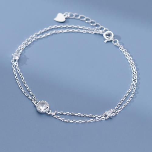 Bracelets en argent sterling, argent sterling 925, avec 3.5CM chaînes de rallonge, Placage, pavé de micro zircon & pour femme, argent, Longueur Environ 17 cm, Vendu par PC