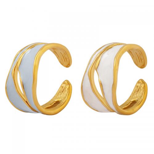 Titanium Staal Manchet Finger Ring, gold plated, voor vrouw & glazuur, meer kleuren voor de keuze, Maat:7, Verkocht door PC