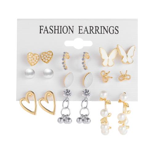 Sinc Alloy Earring Socraigh, le Pearl Plaisteacha, plátáilte, do bhean & cruan & le rhinestone, Díolta De réir Socraigh