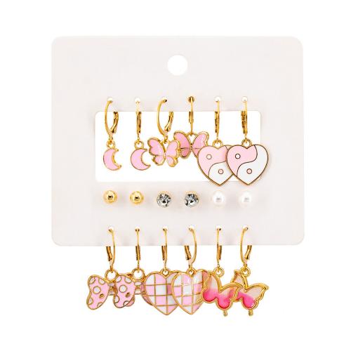 lega in zinco Set orecchino, placcato color oro, per la donna & smalto & con strass, earring length 5-30mm, Venduto da set